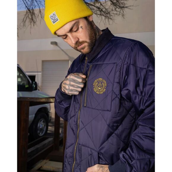 Dixxon Flannel Salty Diamond Stitch Quilted Jacket Navy Blue - Men's Size XL - Picture 1 of 14